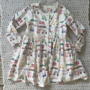 PINK CHICKEN shoe print, ruffle, trimmed dress